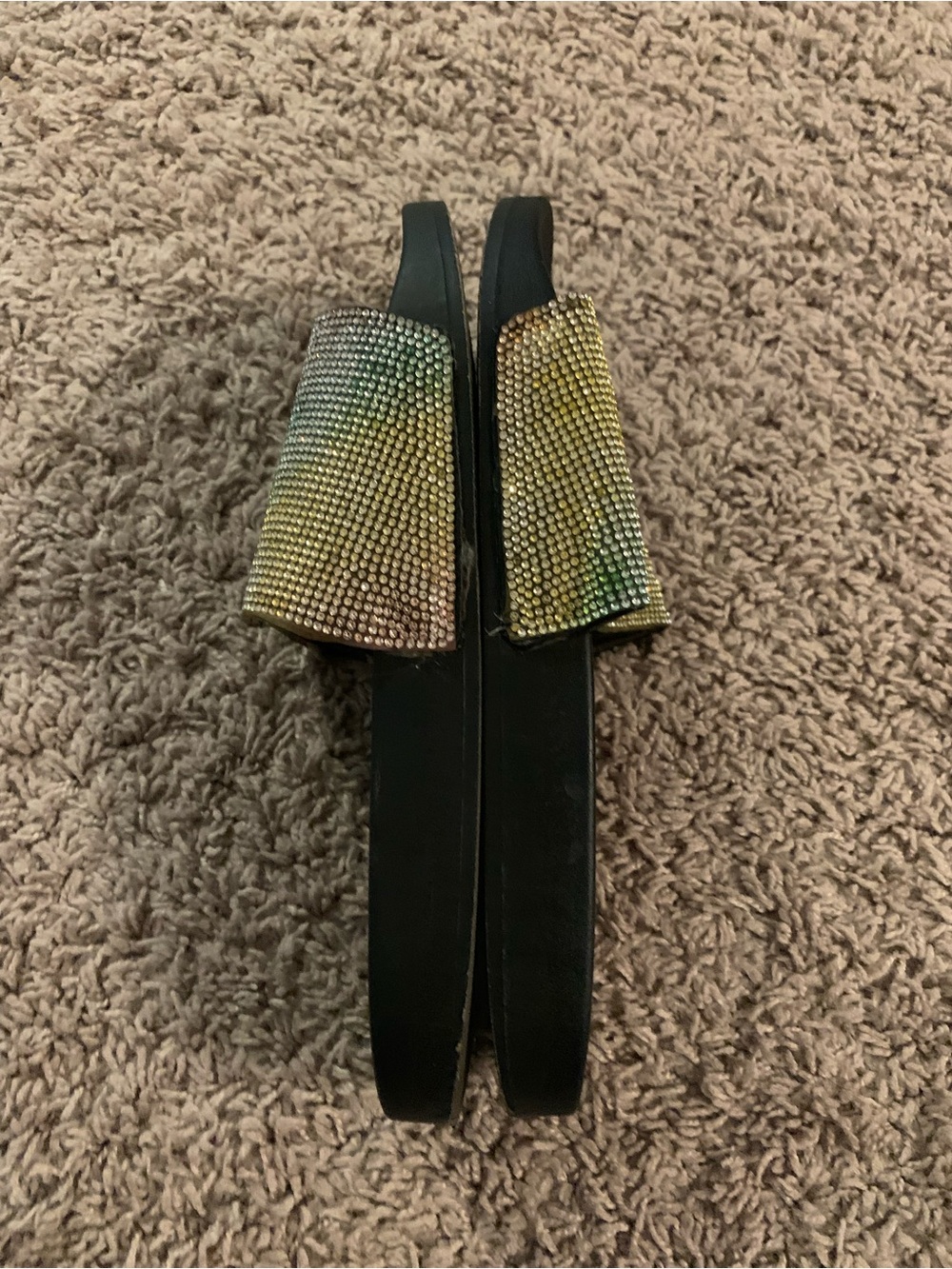 Glitter Rainbow Embelished Sandals Black Size 9 - Picture 3 of 9